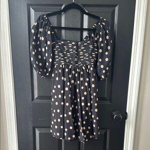 Abercrombie & Fitch Emerson Black Puff Sleeve Smocked Mini Dress